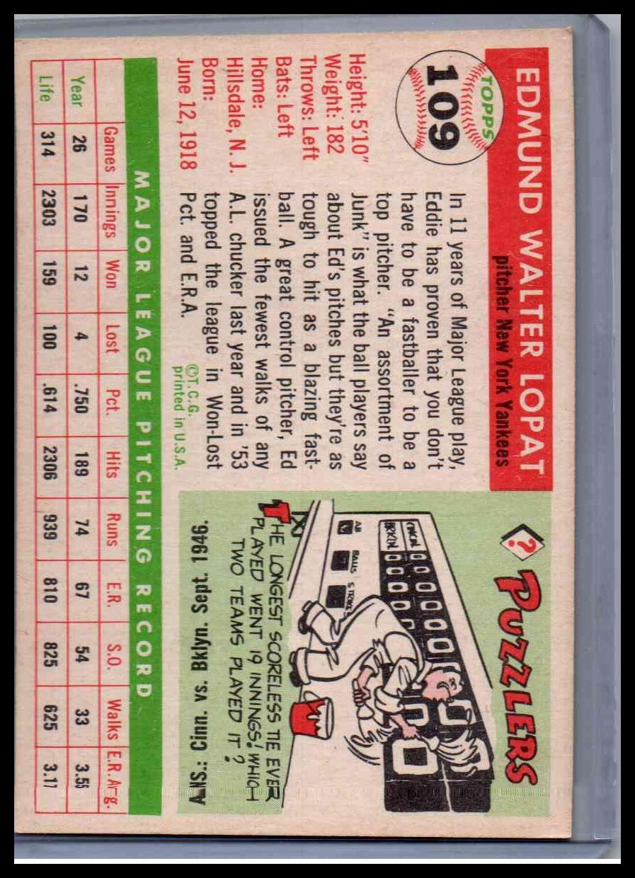 1955 Topps Ed Lopat #109