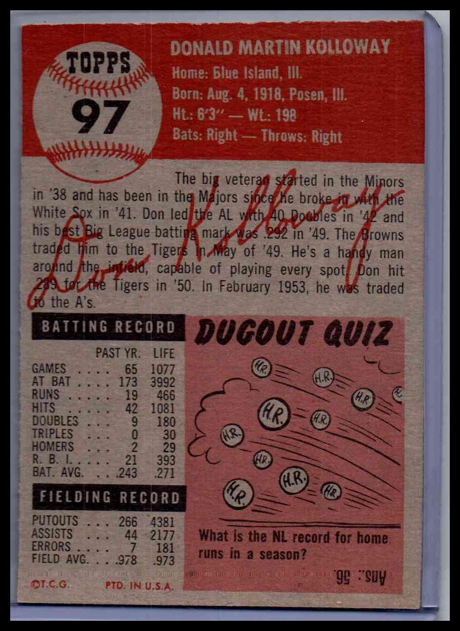 1953 Topps Don Kolloway #97