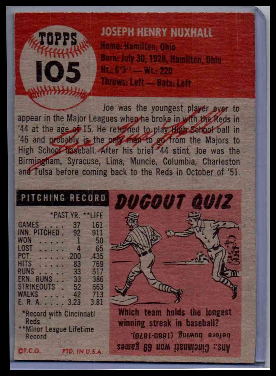 1953 Topps Joe Nuxhall #105