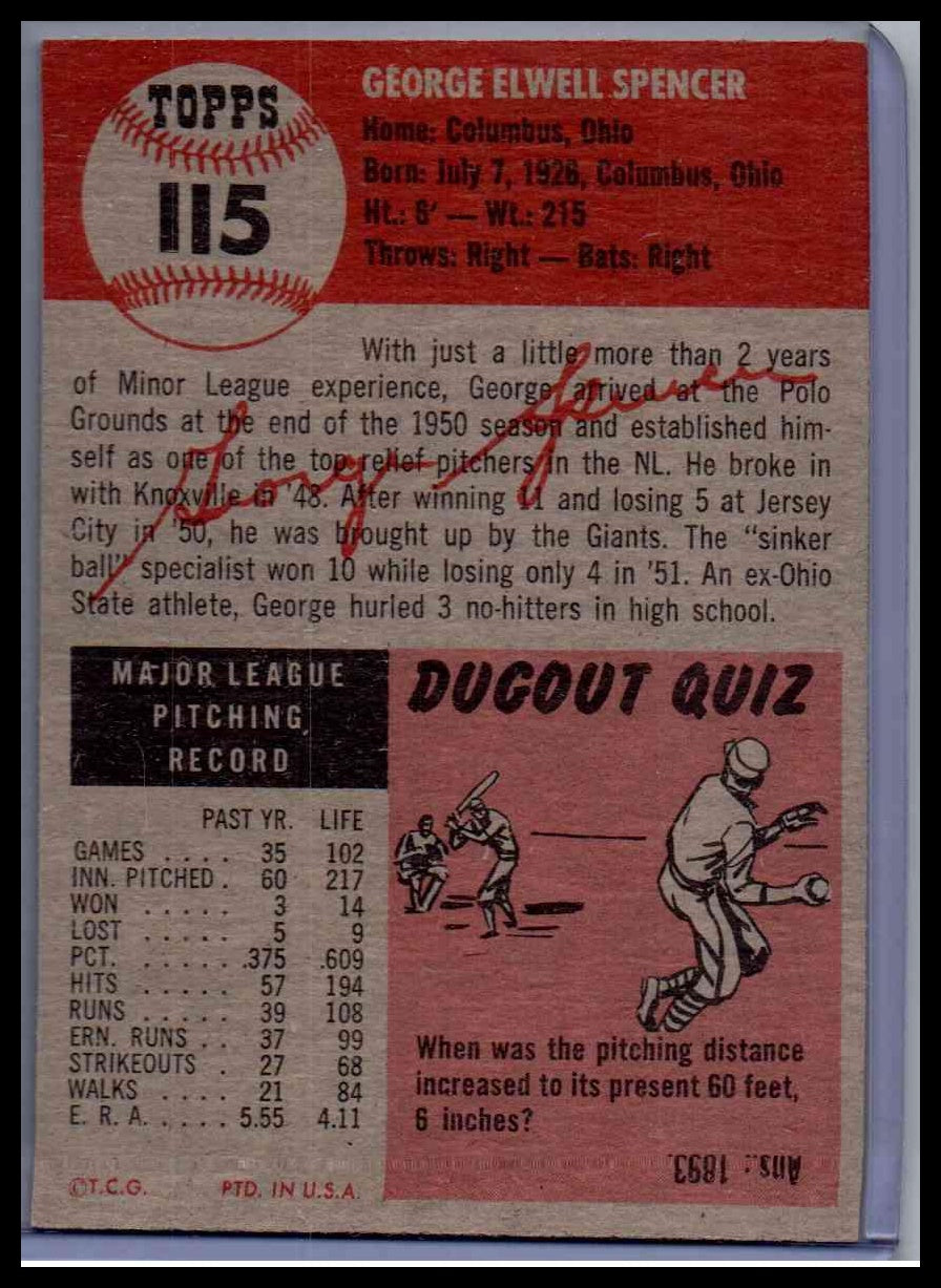1953 Topps George Spencer #115