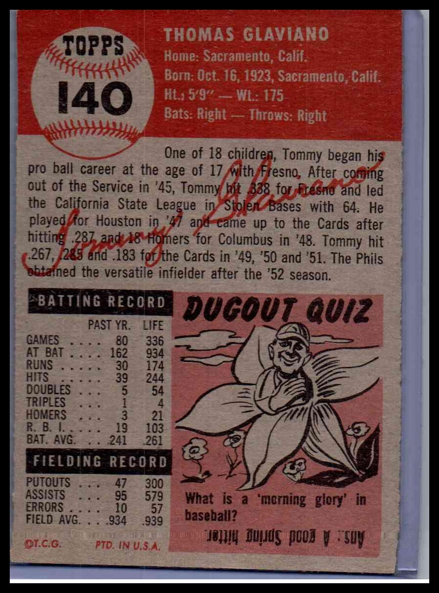 1953 Topps Tommy Glaviano #140
