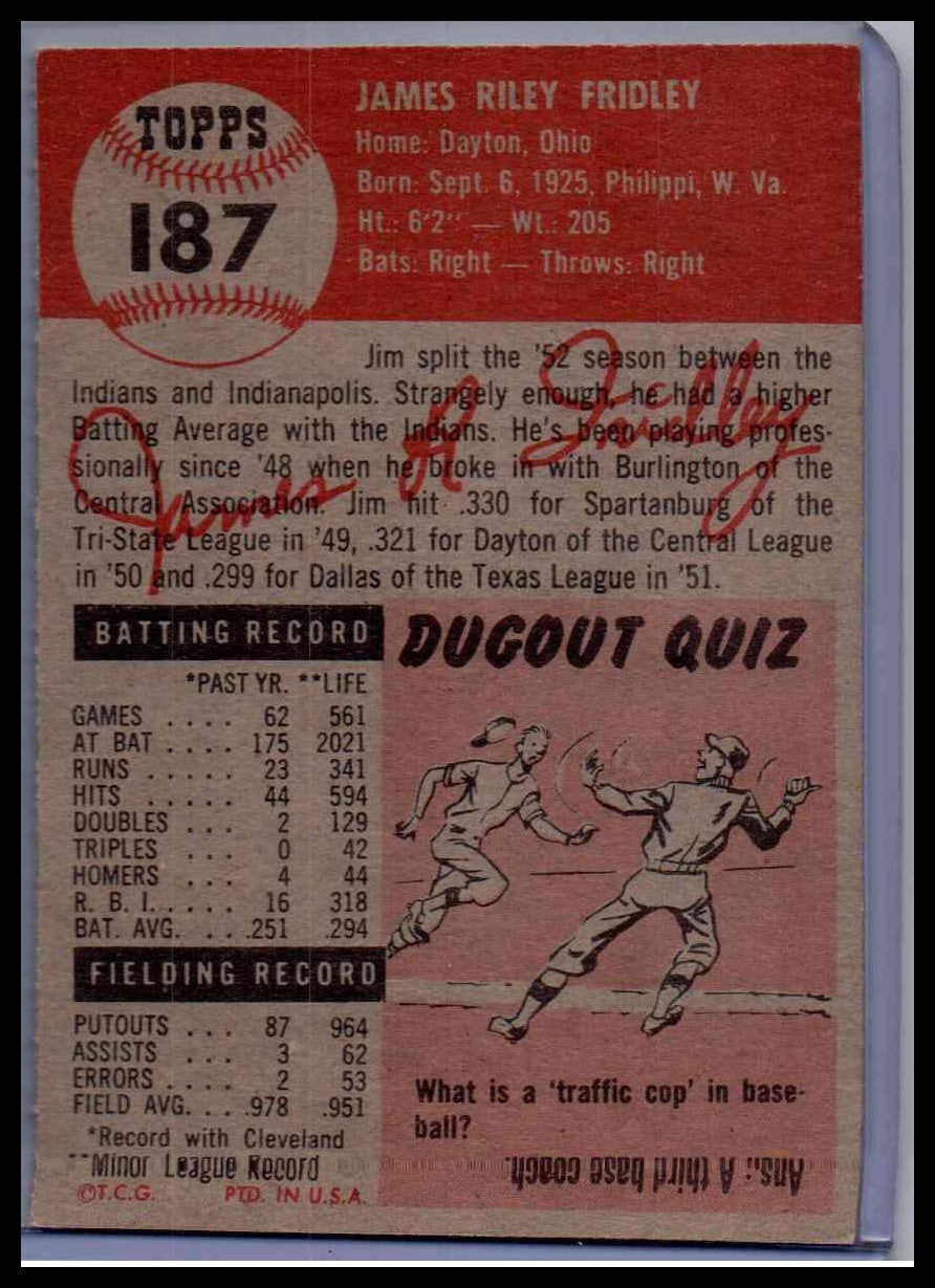 1953 Topps Jim Fridley #187