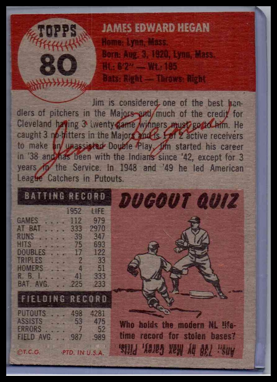 1953 Topps Jim Hegan #80