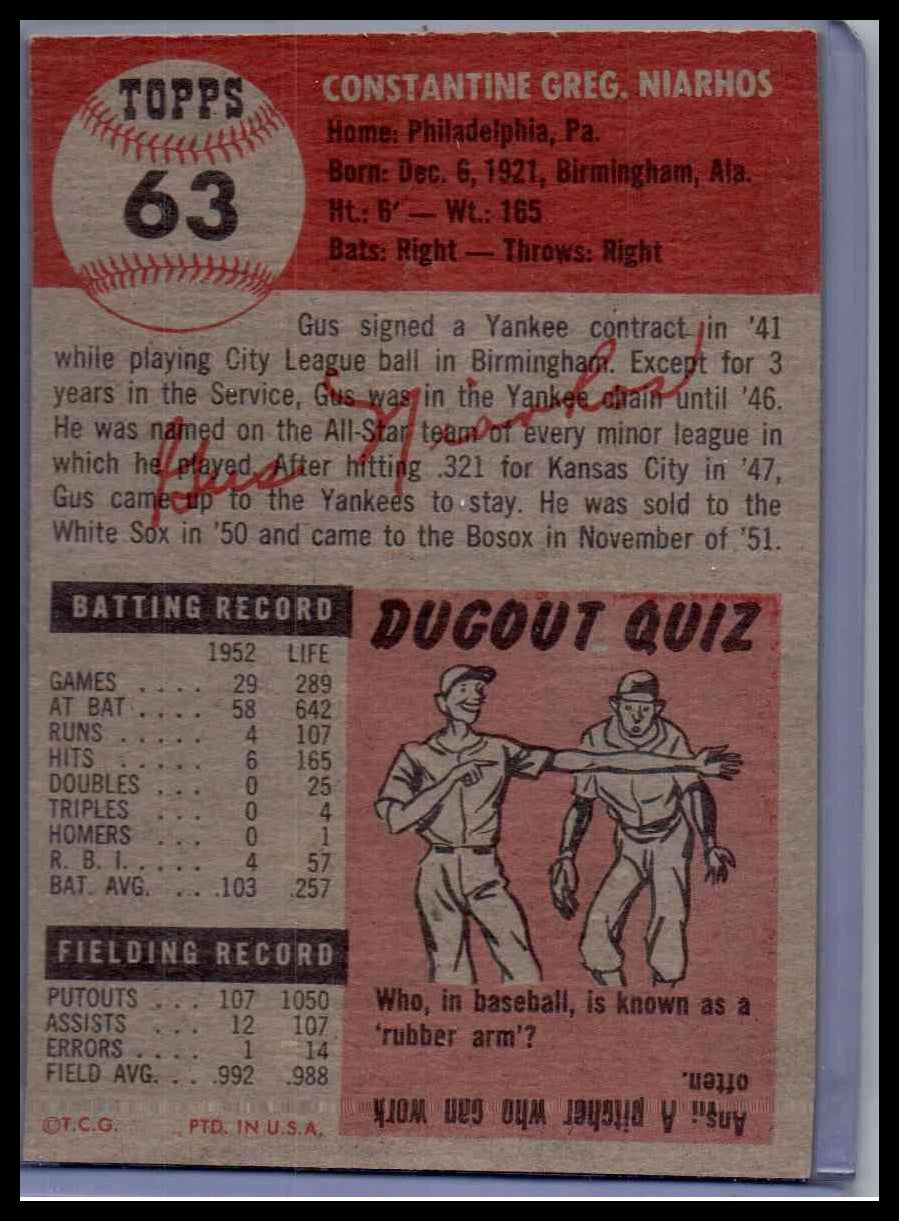 1953 Topps Gus Niarhos #63