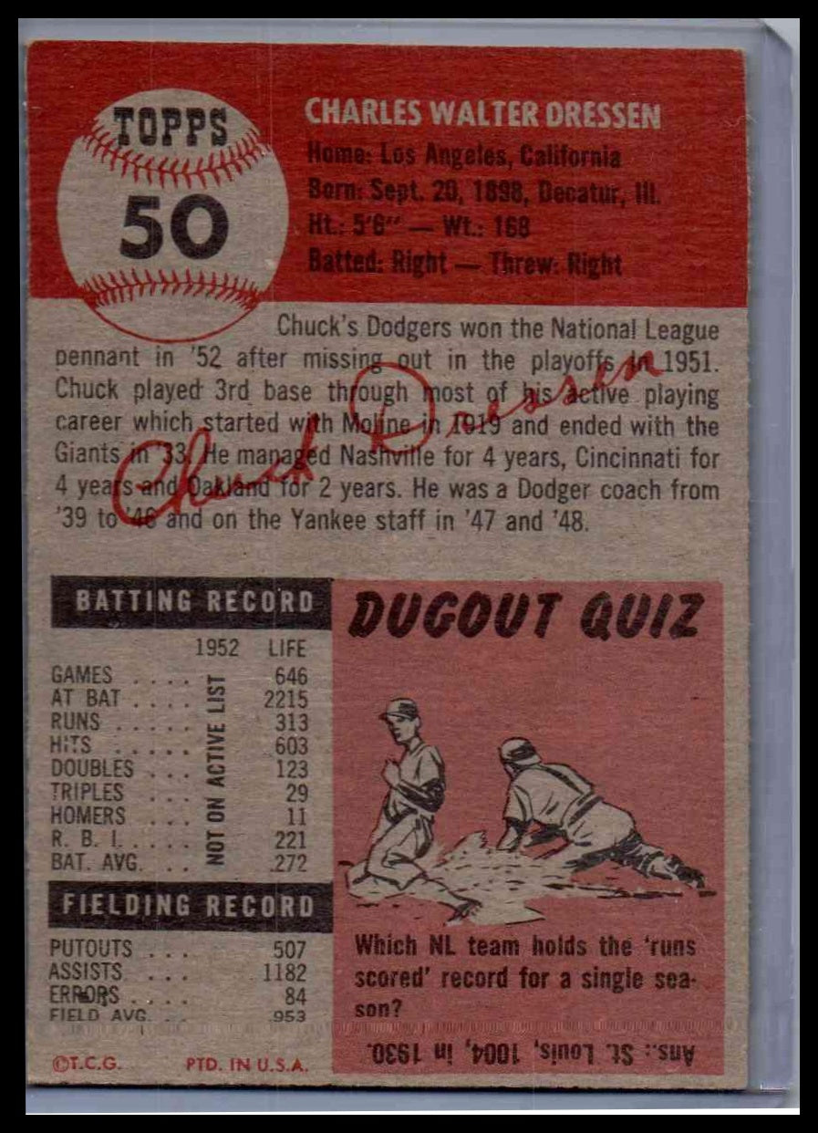 1953 Topps Chuck Dressen #50