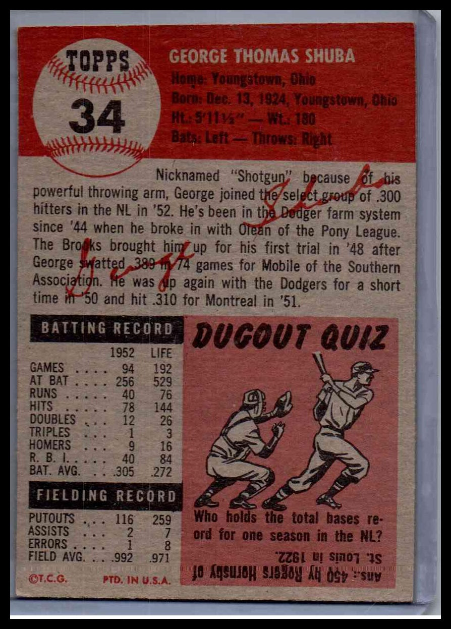 1953 Topps George Shuba #34