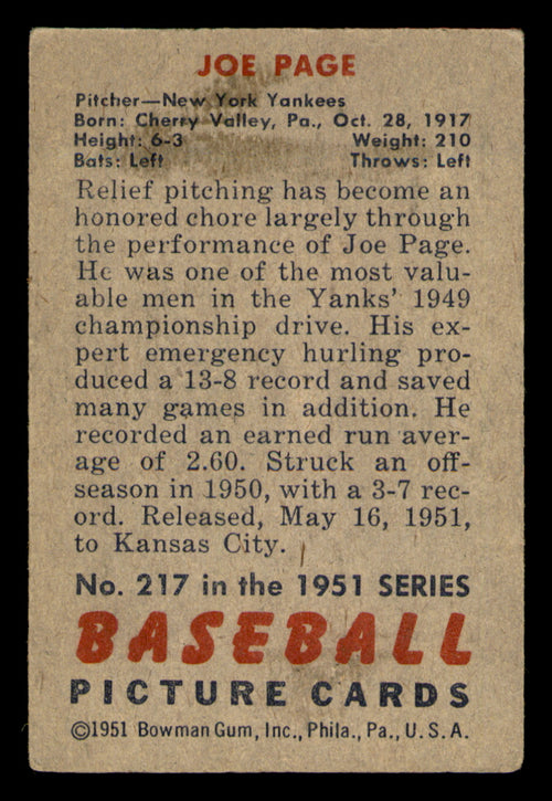 1951 Bowman Joe Page #217