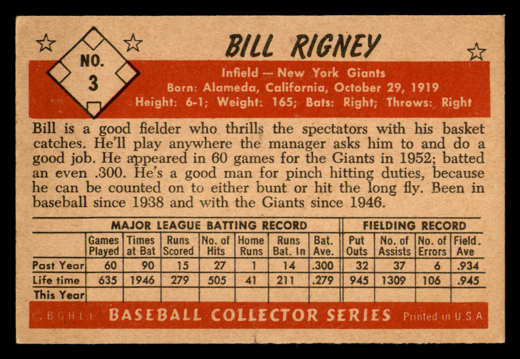 1953 Bowman Black & White Bill Rigney #3