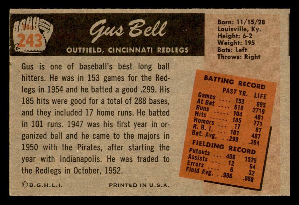 1955 Bowman Gus Bell #243