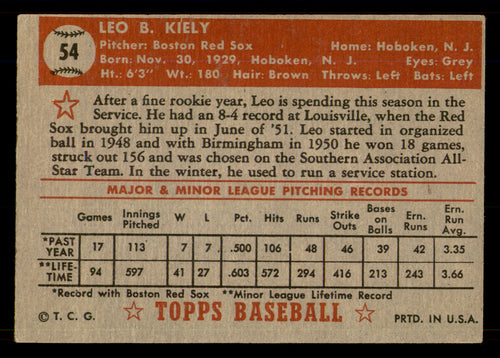 1952 Topps Leo Kiely #54 RC Vintage
