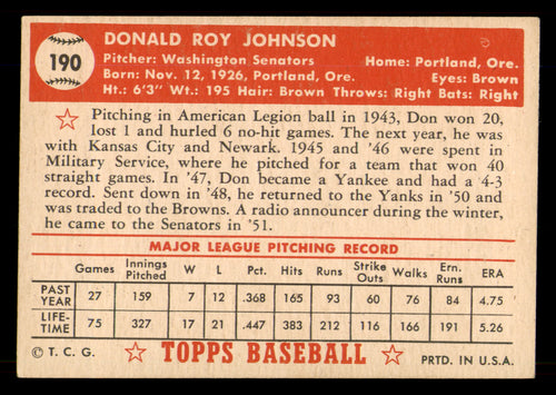 1952 Topps Don Johnson #190