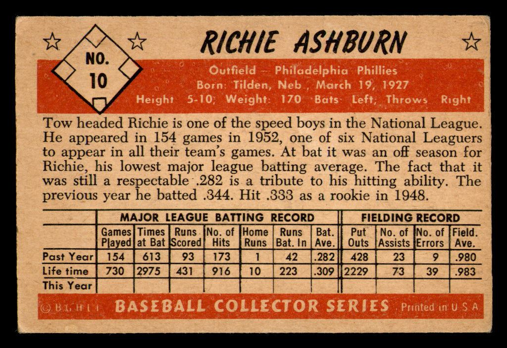 1953 Bowman Color Richie Ashburn #10 HOF