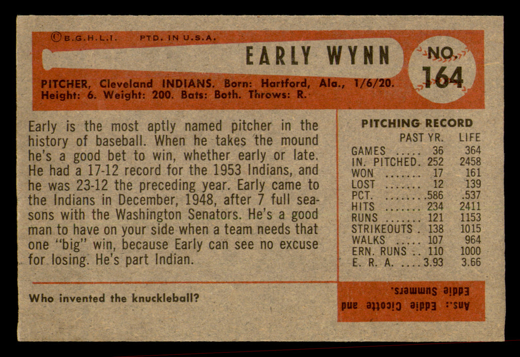 1954 Bowman Early Wynn #164