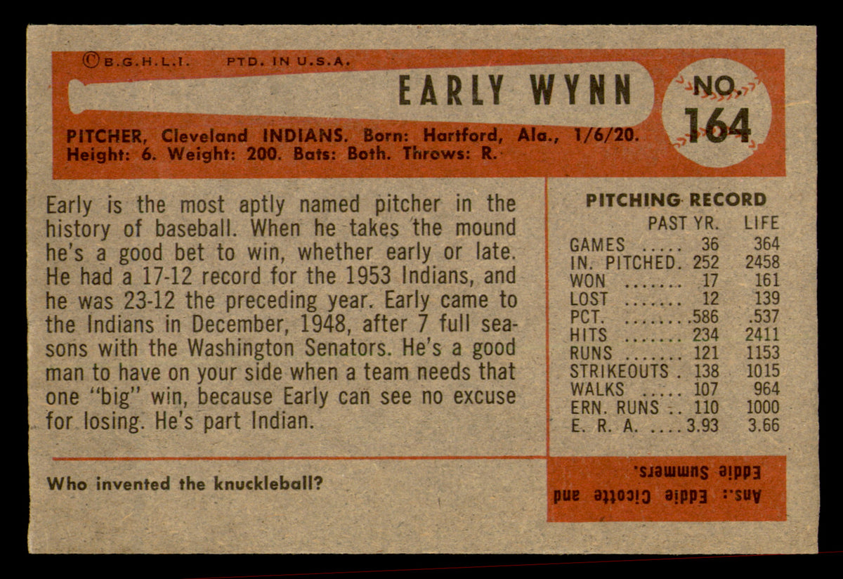 1954 Bowman Early Wynn #164