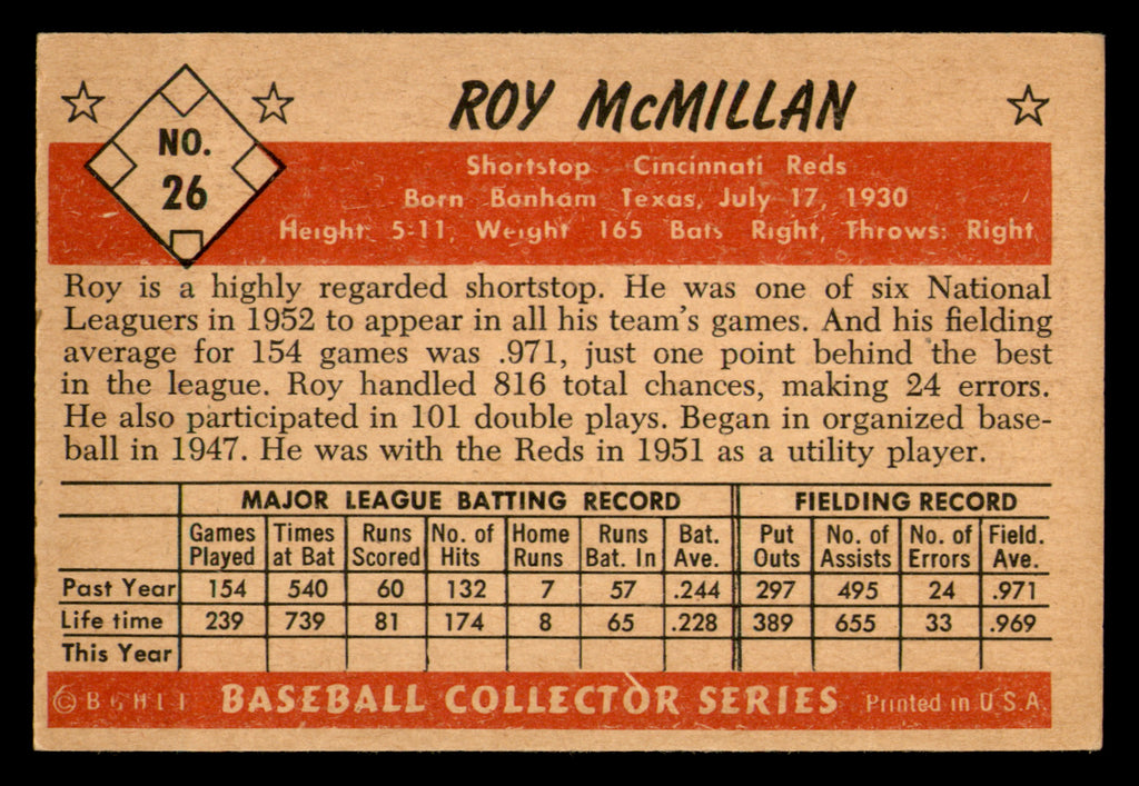 1953 Bowman Color Roy McMillan #26
