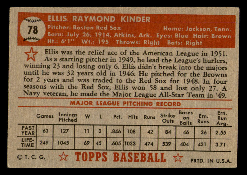 1952 Topps Ellis Kinder #78