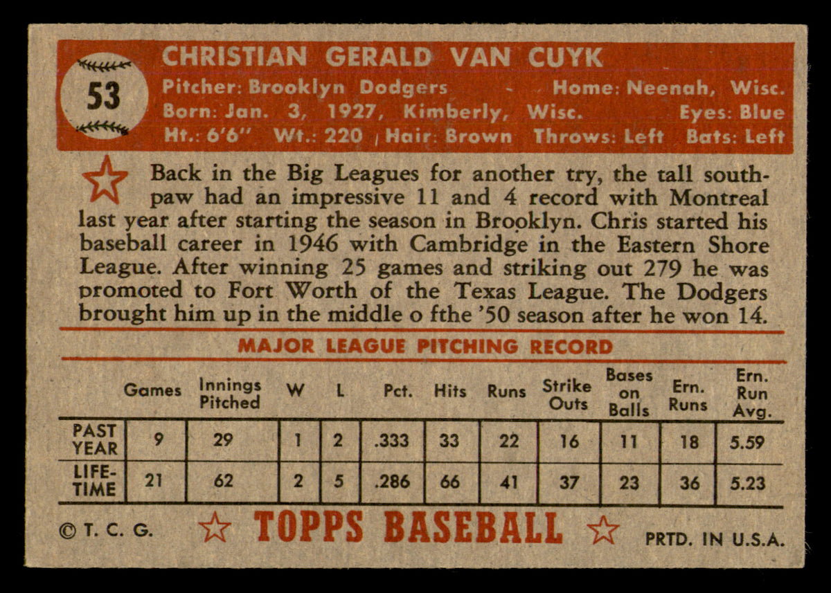 1952 Topps Chris Van Cuyk #53
