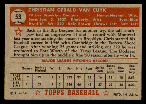 1952 Topps Chris Van Cuyk #53