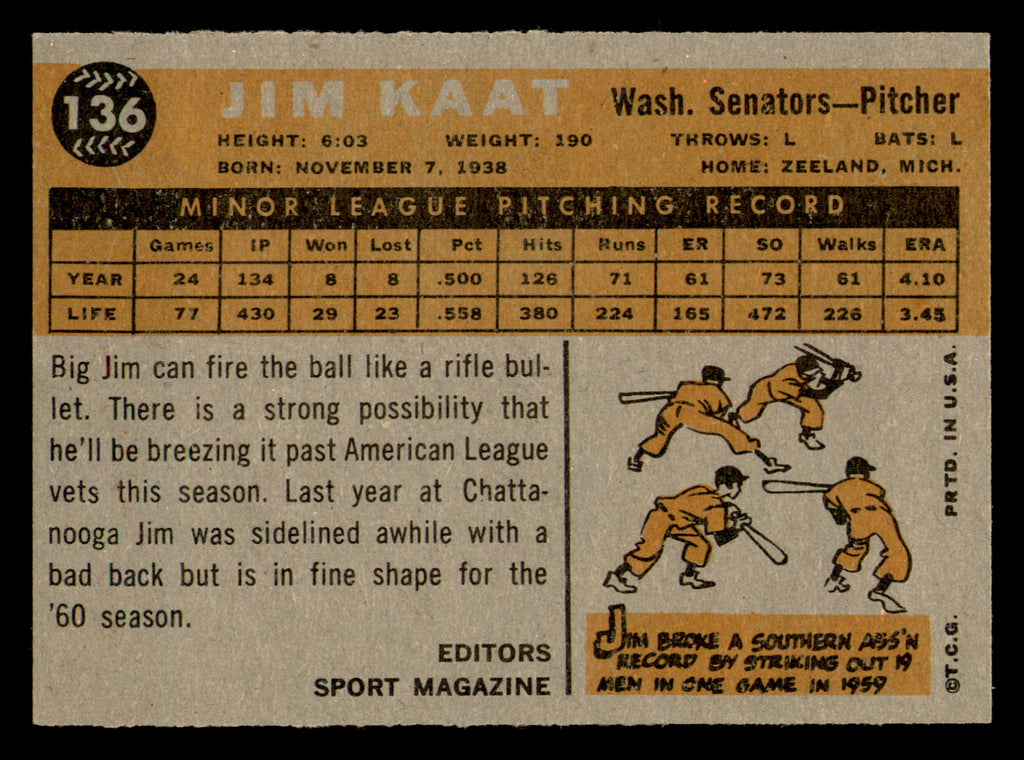 1960 Topps Jim Kaat #136