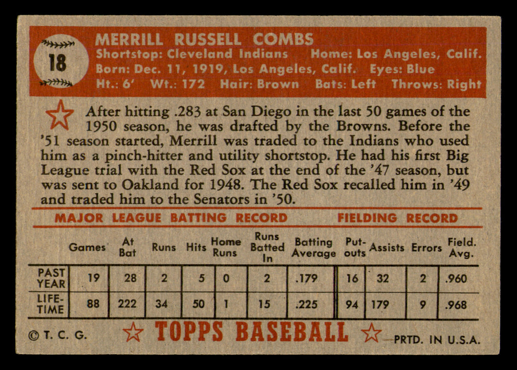 1952 Topps Merrill Combs #18