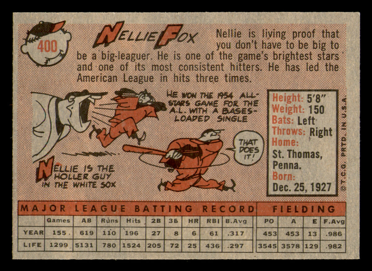 1958 Topps Nellie Fox #400 HOF Nicely Centered