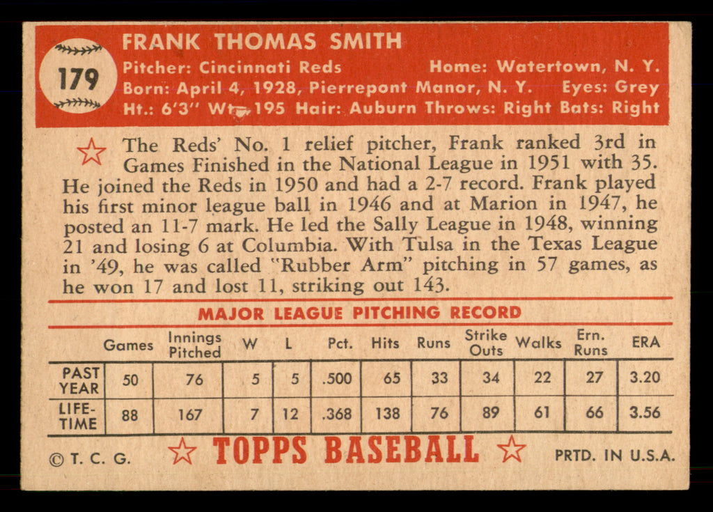 1952 Topps Frank Smith #179