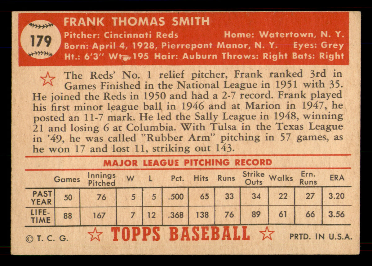 1952 Topps Frank Smith #179