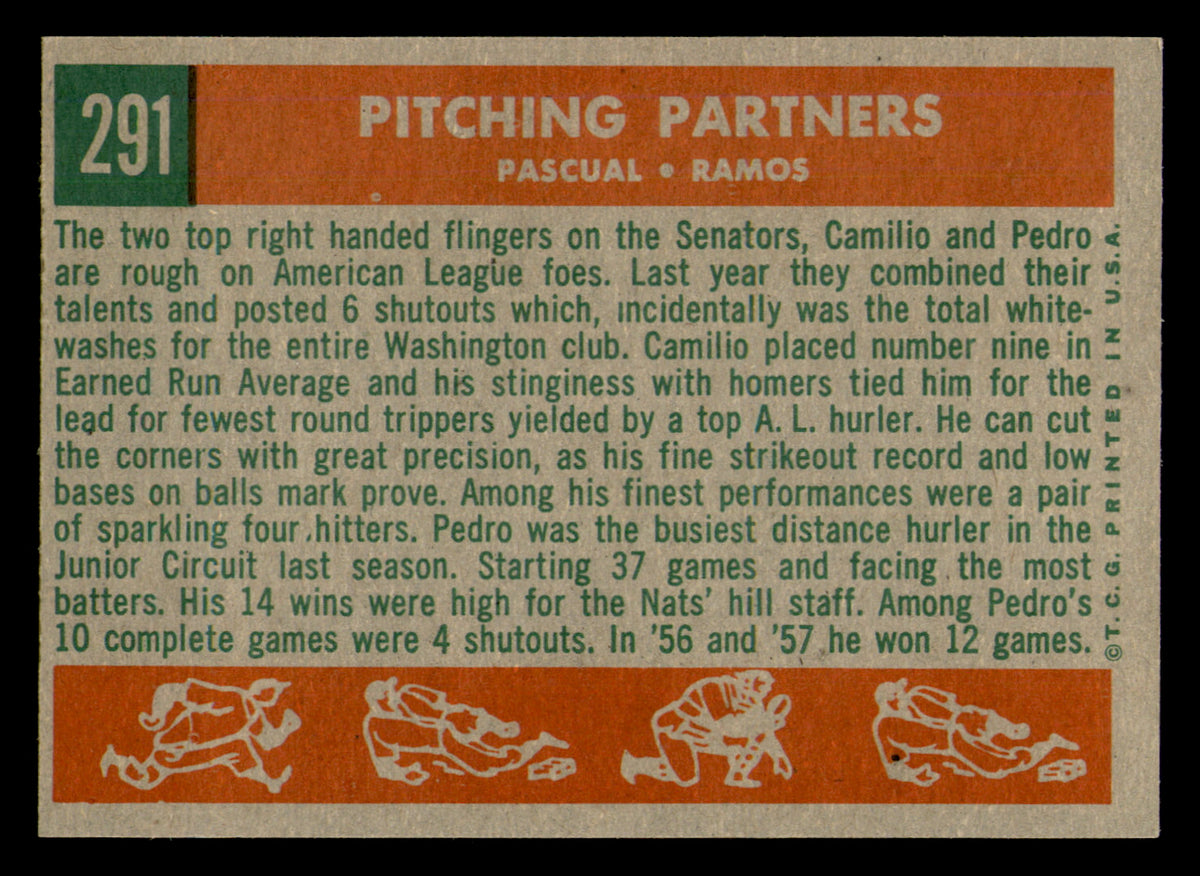 1958 Topps  Pitching Partners (Pedro Ramos & Camilo Pascual) #291