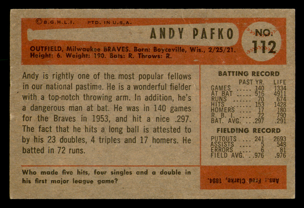 1954 Bowman Andy Pafko #112