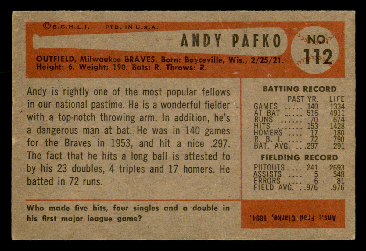 1954 Bowman Andy Pafko #112