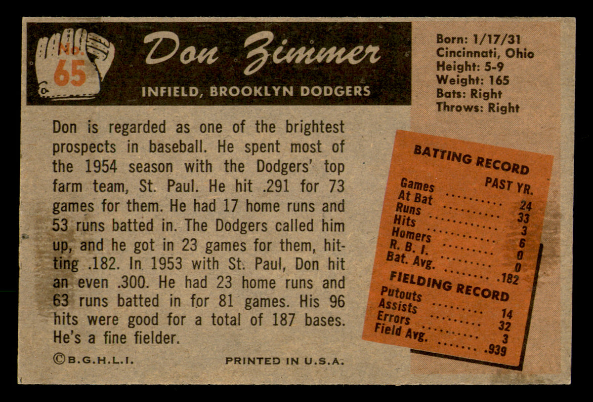 1955 Bowman Don Zimmer #65