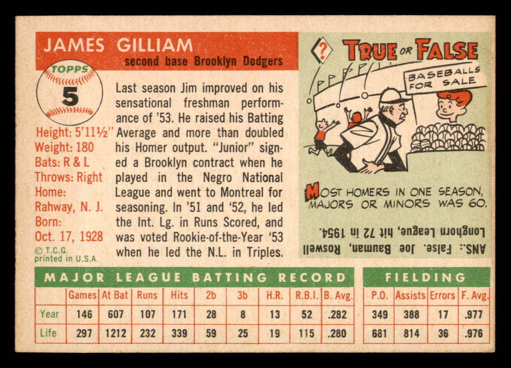 1954 Topps Jim Gilliam #5
