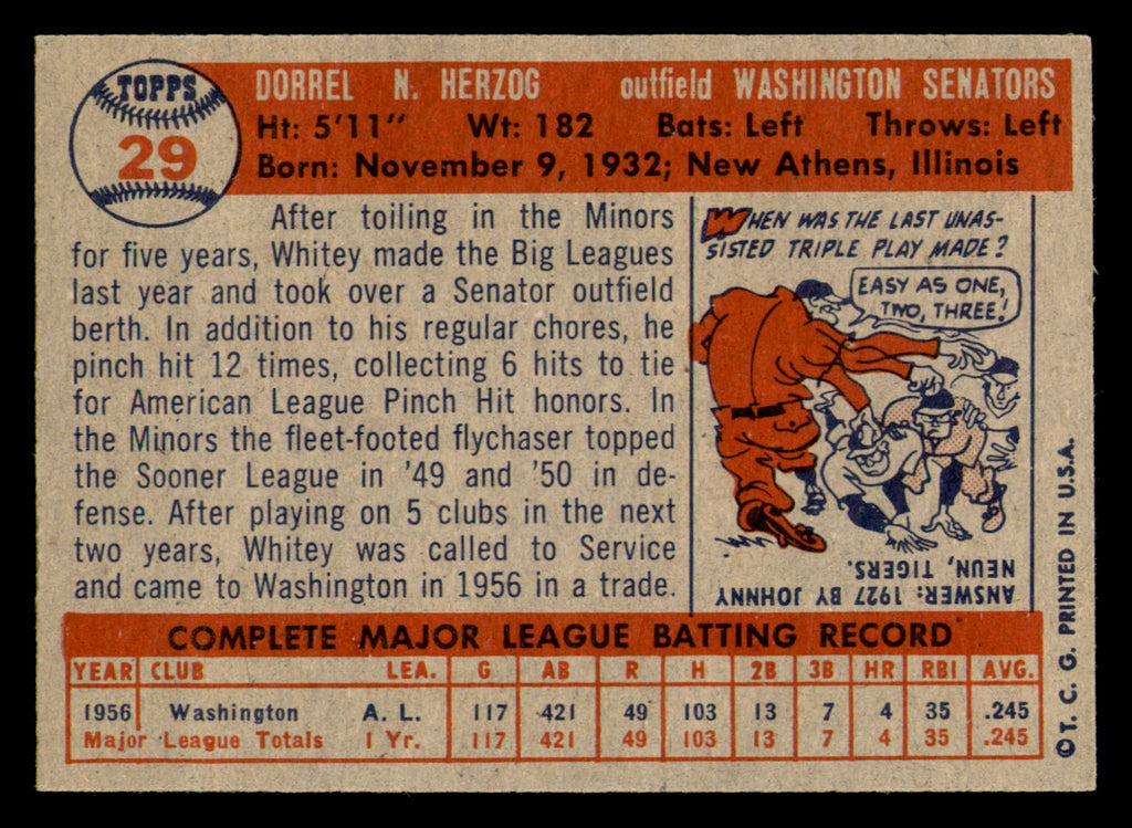 1957 Topps Whitey Herzog #29 HOF