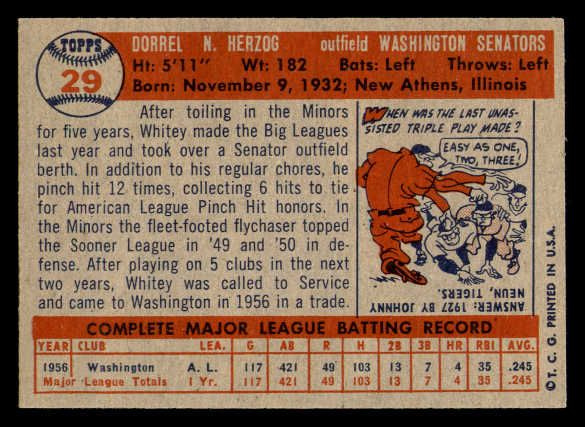 1957 Topps Whitey Herzog #29 HOF