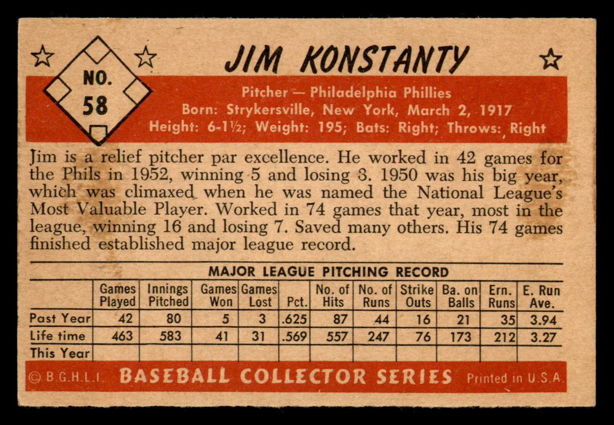 1953 Bowman Black & White Jim Konstanty #58