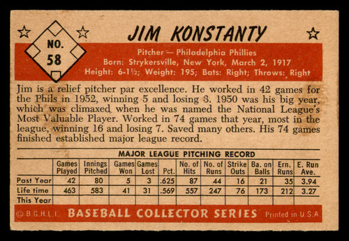 1953 Bowman Black & White Jim Konstanty #58