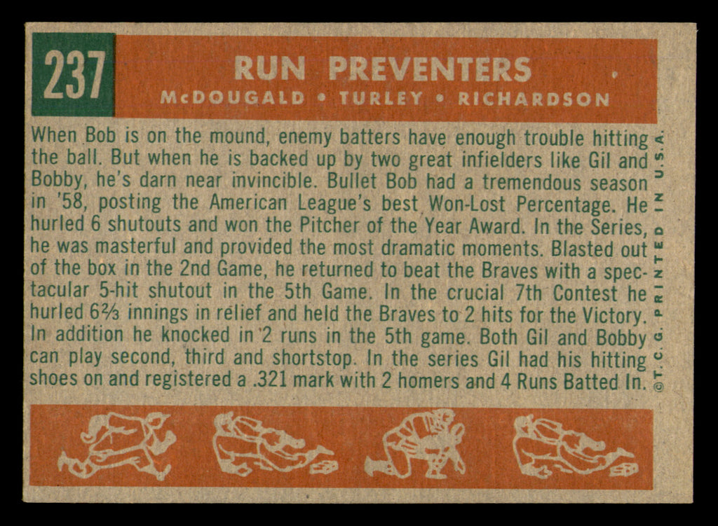 1959 Topps Run Preventers (Bob Turley, Gil McDougald, & Bobby Richardson) #237