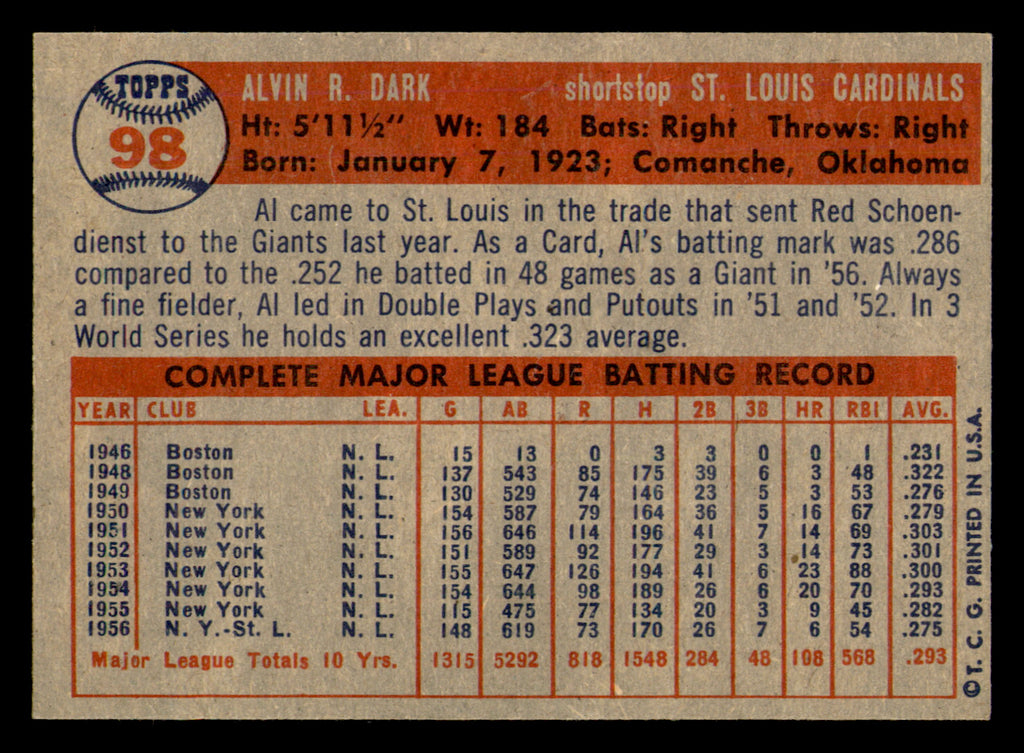 1957 Topps Al Dark #98