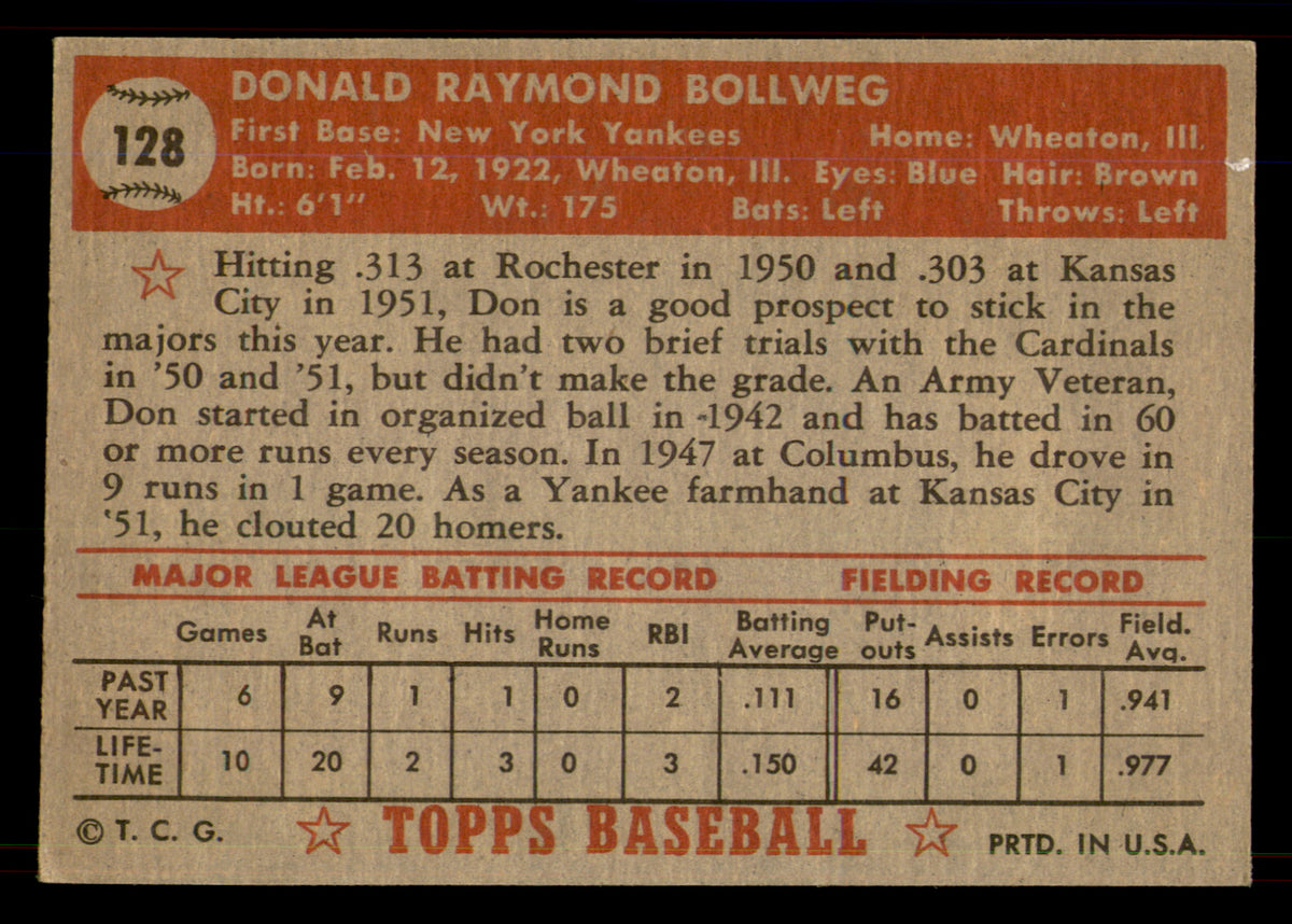 1952 Topps Don Bollweg #128