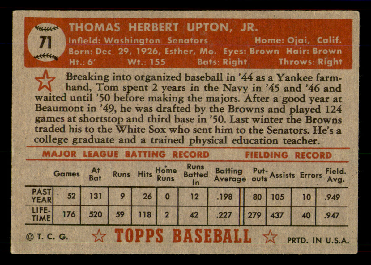 1952 Topps Tom Upton #71