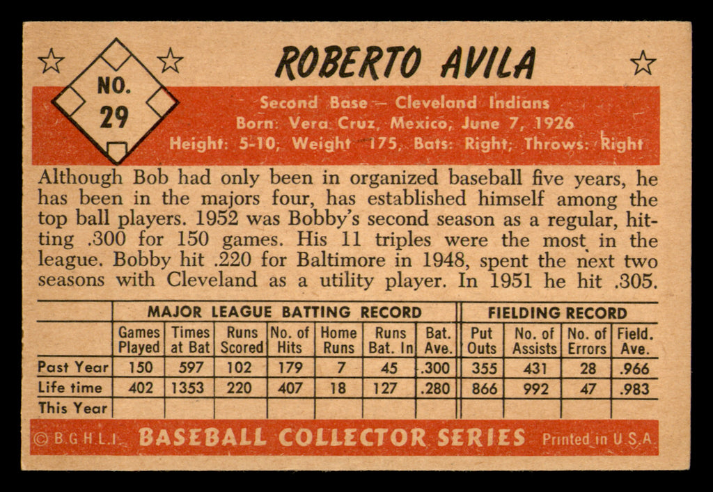 1953 Bowman Color Roberto Avila #29