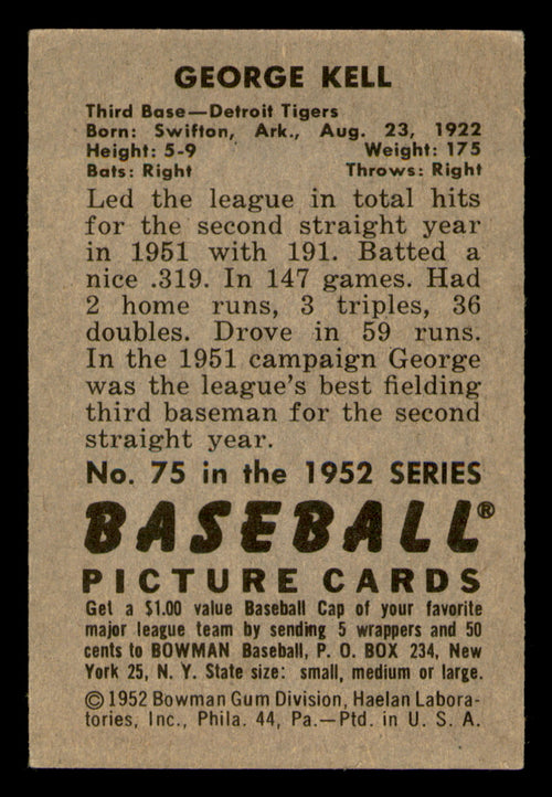 1952 Bowman George Kell #75 Nicely Centered