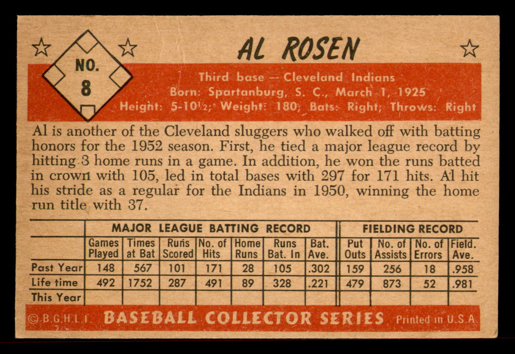 1953 Bowman Color Al Rosen #8