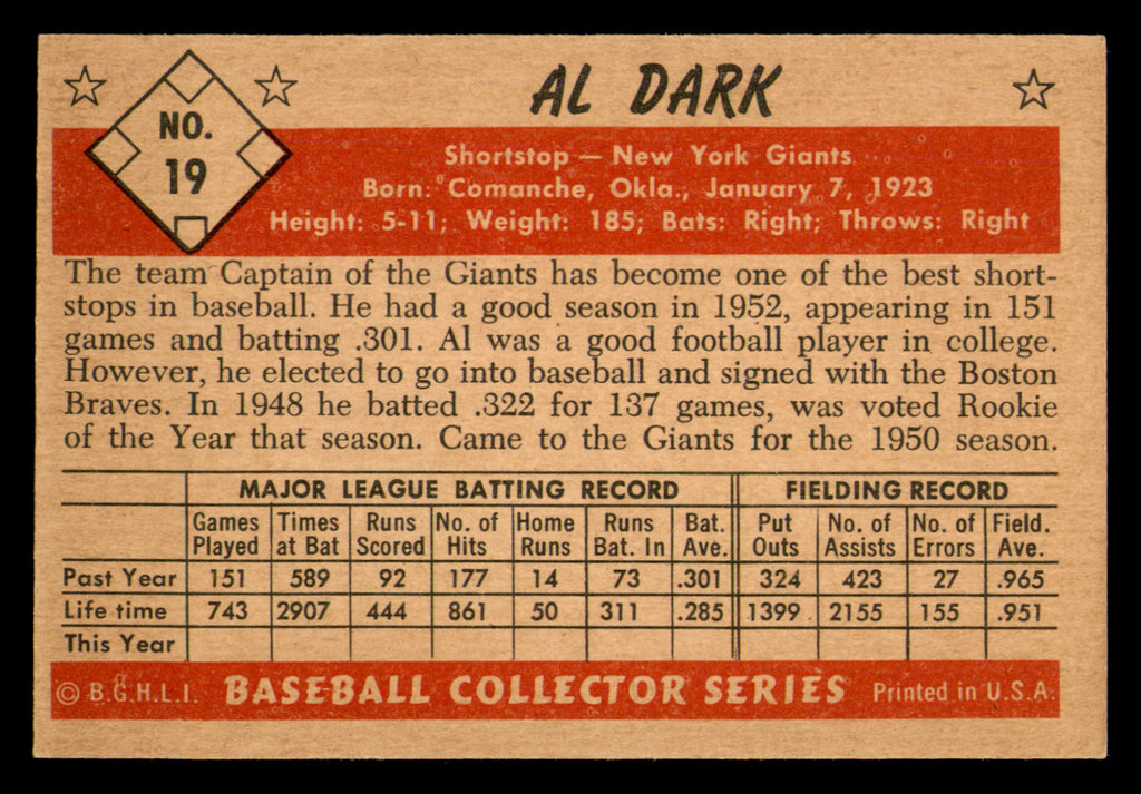 1953 Bowman Color Al Dark #19