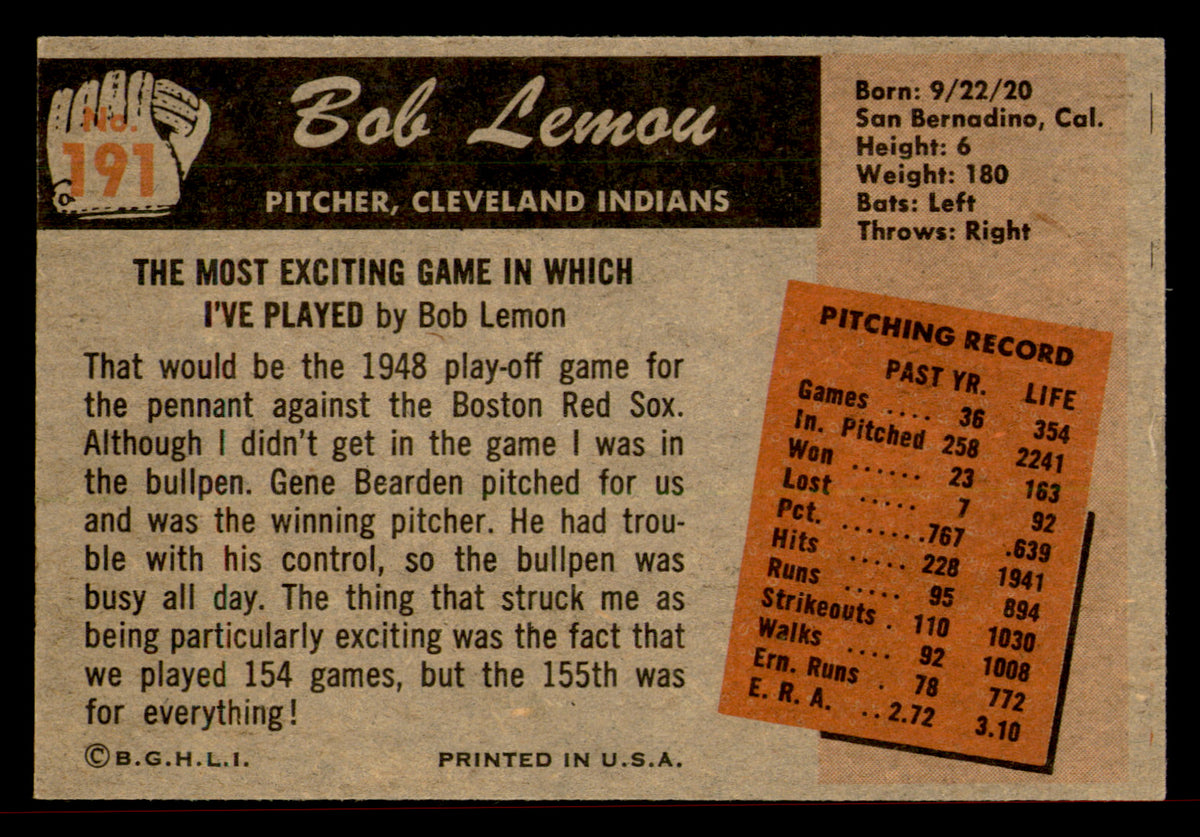 1955 Bowman Bob Lemon #191