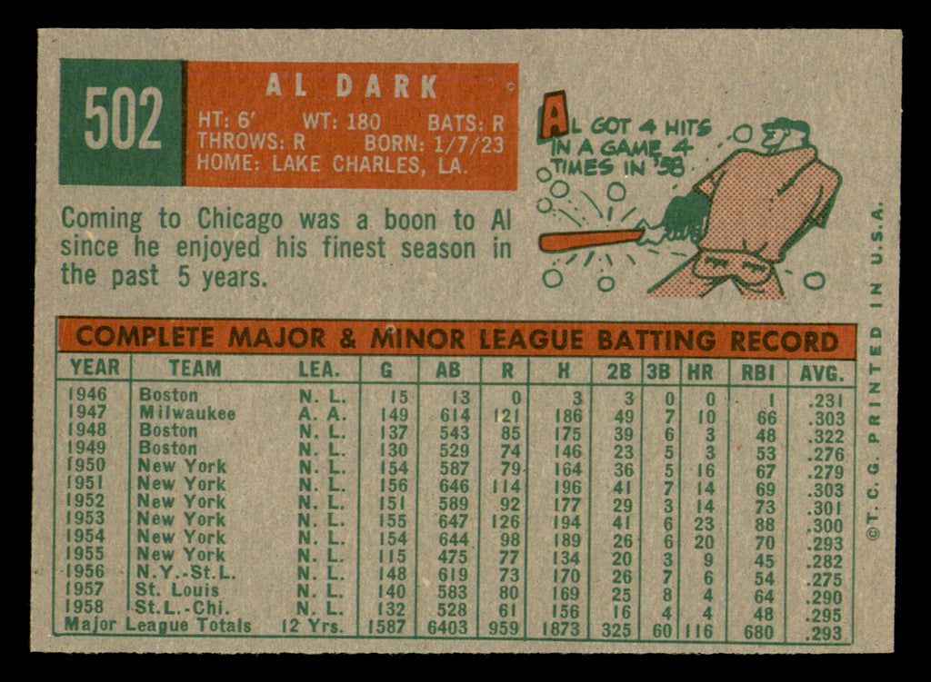 1959 Topps Al Dark #502