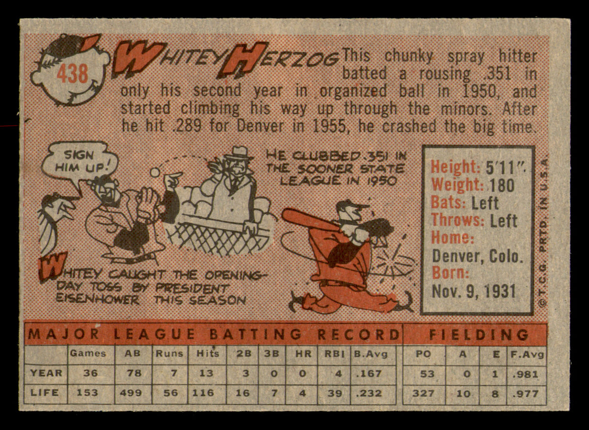 1958 Topps Whitey Herzog #438 HOF