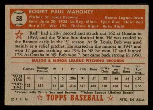 1952 Topps Bob Mahoney #58