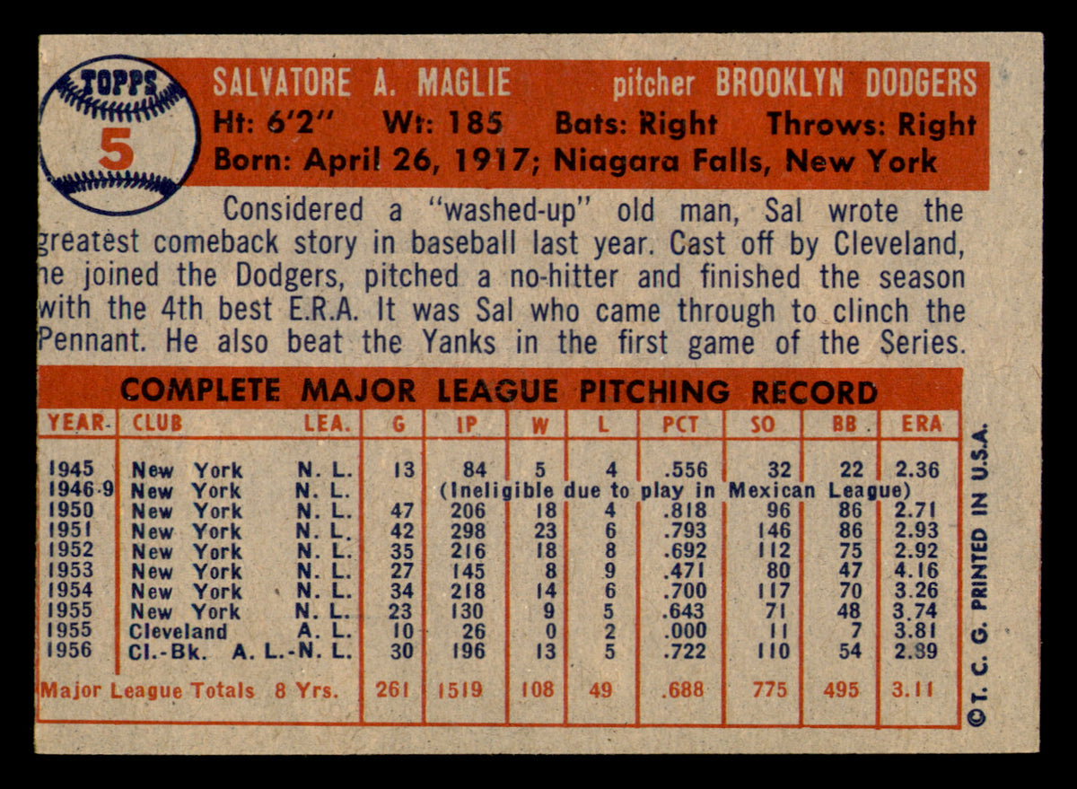 1957 Topps Sal Maglie #5