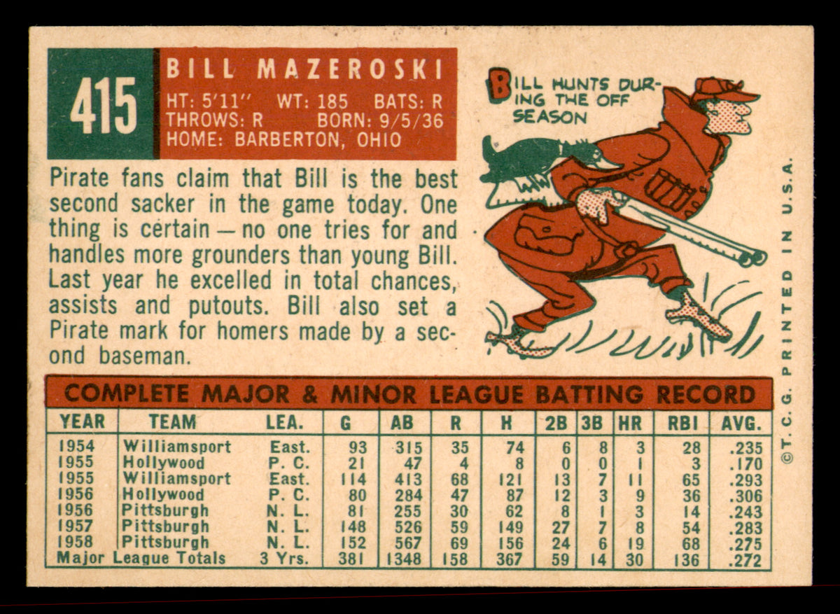 1959 Topps Bill Mazeroski #415 HOF